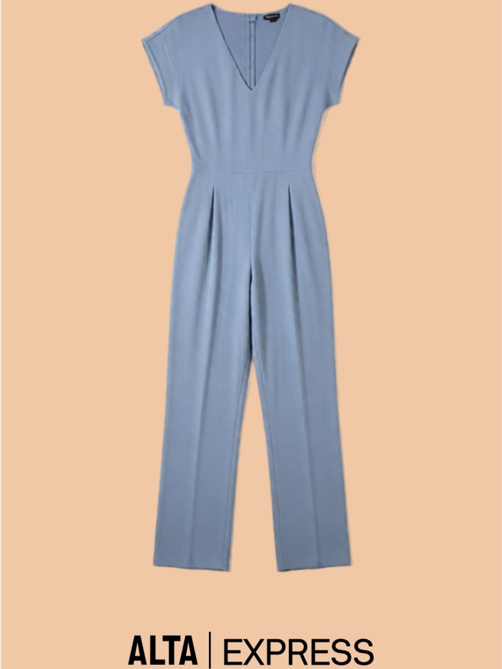 Express Light Blue V-Neck Cap-Sleeve Jumpsuit